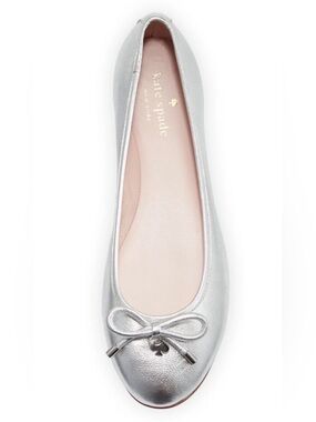 kate spade Metallic Silver Leather Ballet Flat with Bow
